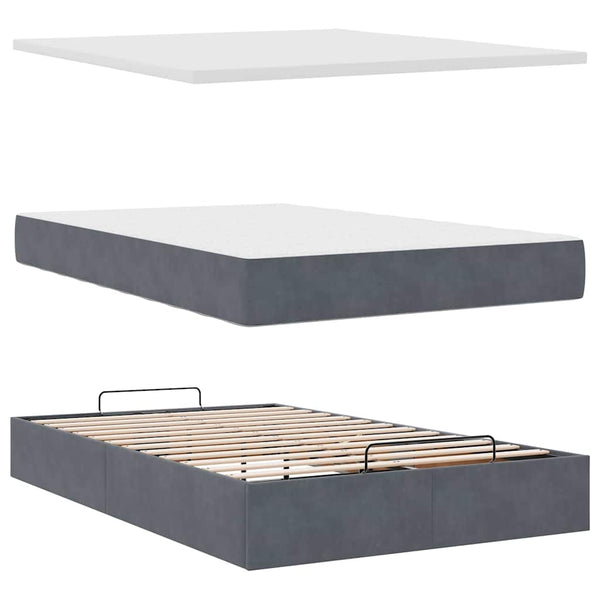Ottoman Bett mit Matratze Dunkelgrau Samt 120x190 cm