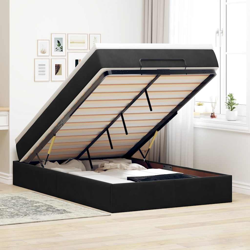 Ottoman Bett mit Matratze 120x190 cm Schwarz Samt