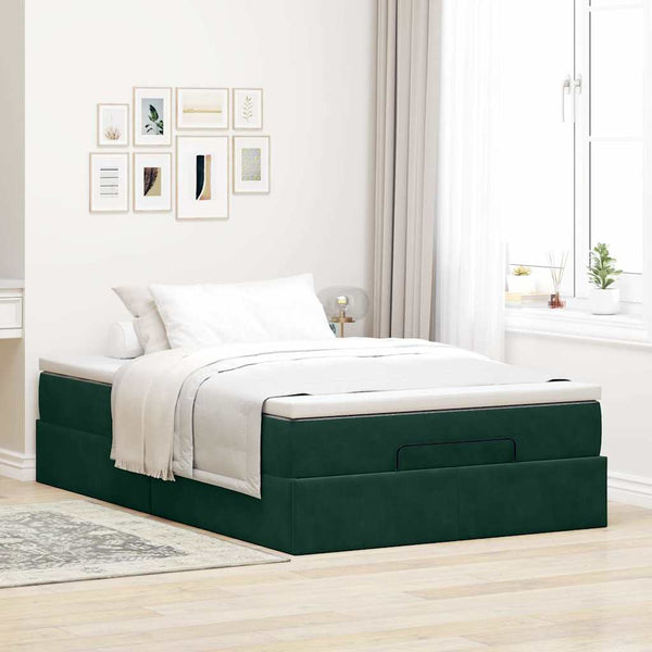 Ottoman Bett mit Matratze Dunkelgrün Samt 120x190