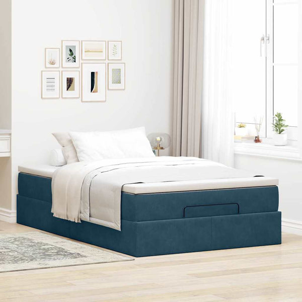 Ottoman Bett mit Matratze Dunkelblau Samt 120x190