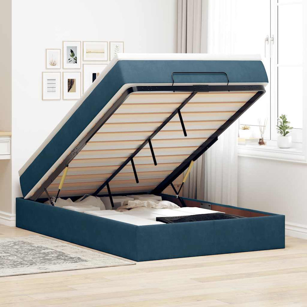 Ottoman Bett mit Matratze Dunkelblau Samt 120x190