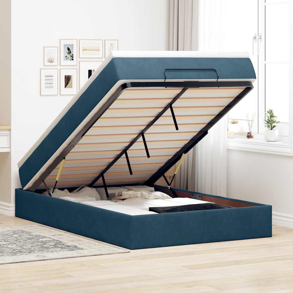 Ottoman Bett mit Matratze Dunkelblau Samt 120x190