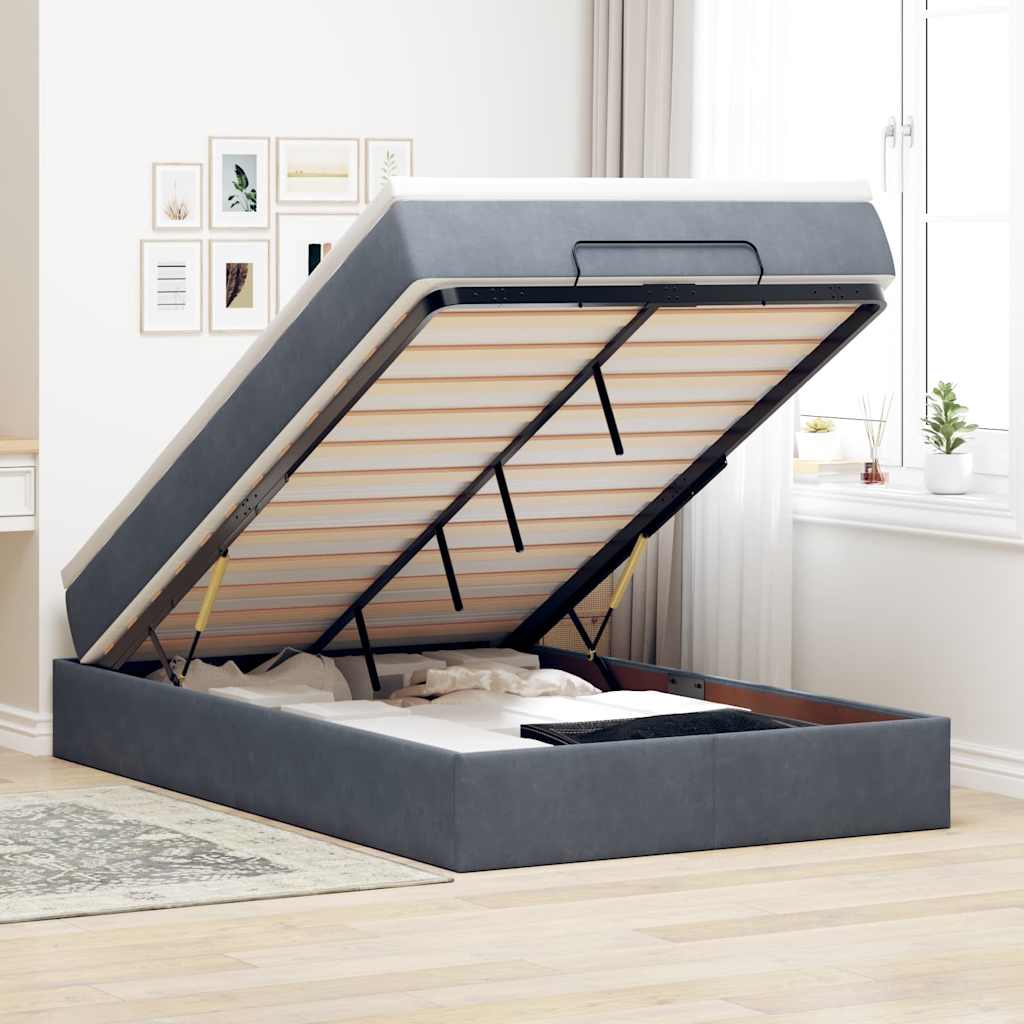 Ottoman Bett mit Matratze Dunkelgrau 120x200 cm