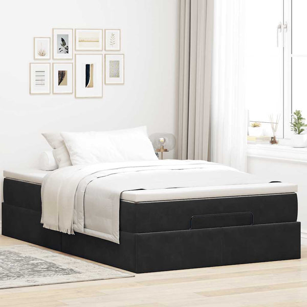 Ottoman Bett mit Matratze 120x200 cm Schwarz Samt