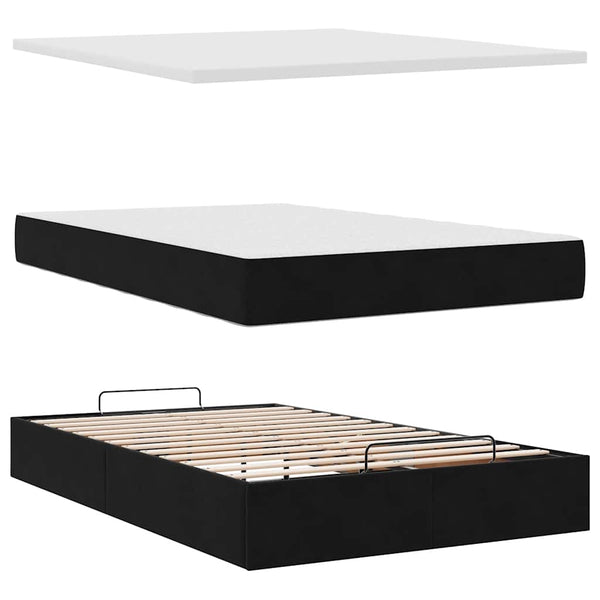 Ottoman Bett mit Matratze 120x200 cm Schwarz Samt