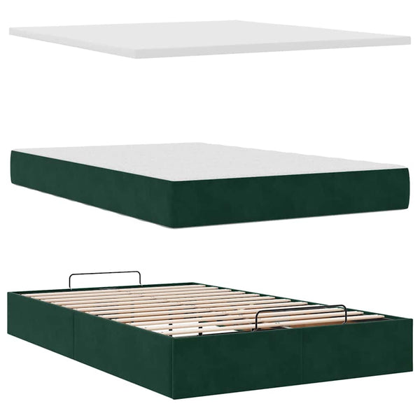 Ottoman Bett mit Matratze Dunkelgrün 120x200 cm