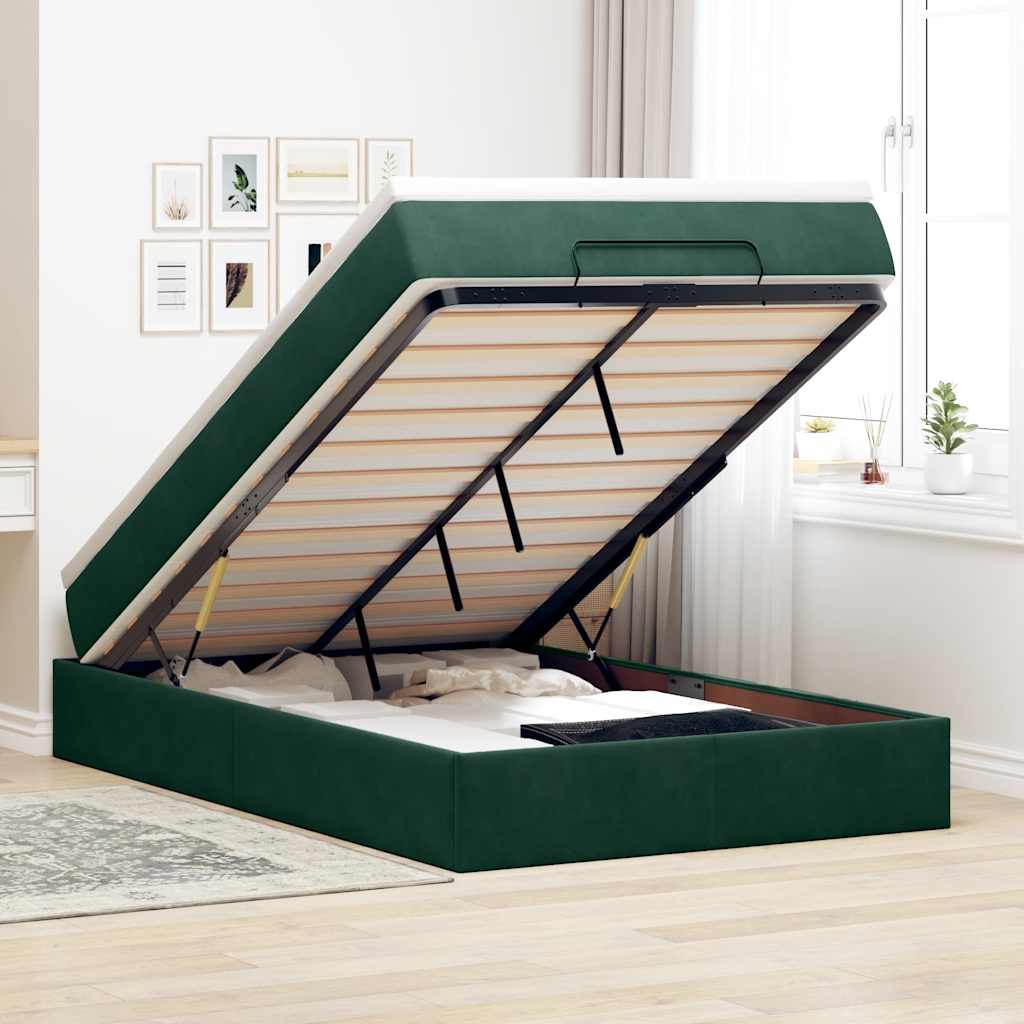 Ottoman Bett mit Matratze Dunkelgrün 120x200 cm