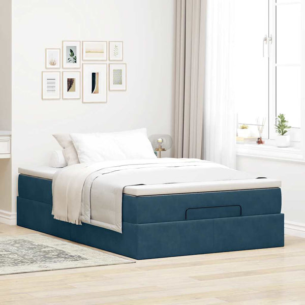 Ottoman Bett mit Matratze Dunkelblau Samt 120x200