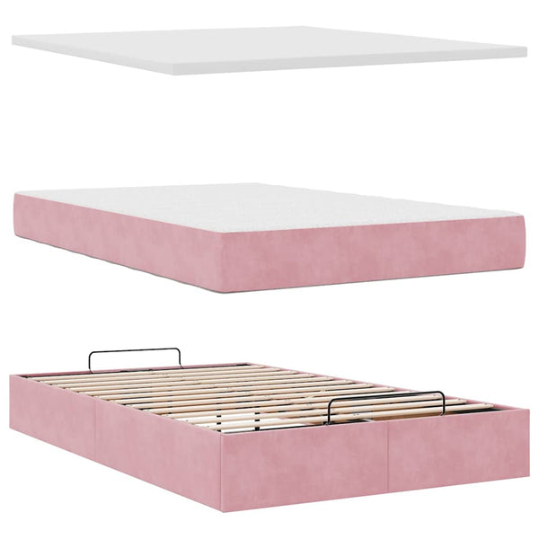 Ottoman Bett mit Matratze Rosa 120x200 cm Samt