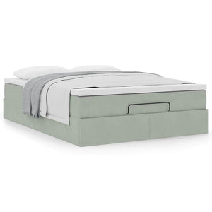 Ottoman Bett mit Matratze Hellgrau Samt 140x190 cm