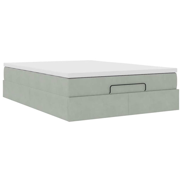 Ottoman Bett mit Matratze Hellgrau Samt 140x190 cm