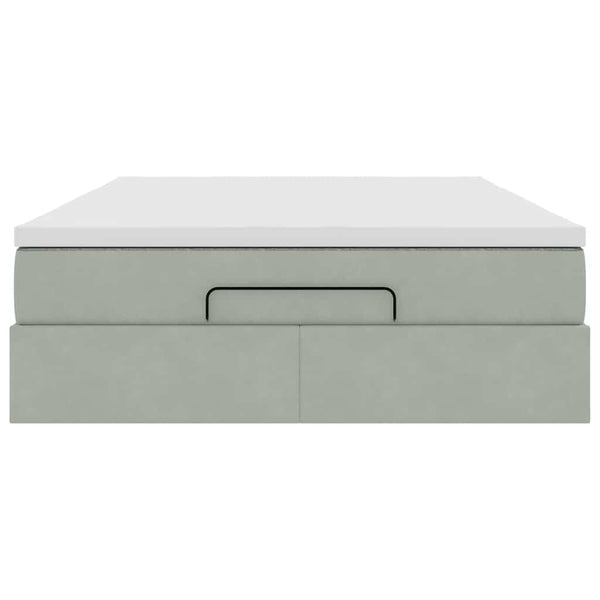 Ottoman Bett mit Matratze Hellgrau Samt 140x190 cm