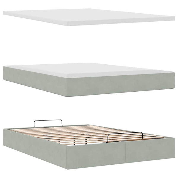 Ottoman Bett mit Matratze Hellgrau Samt 140x190 cm