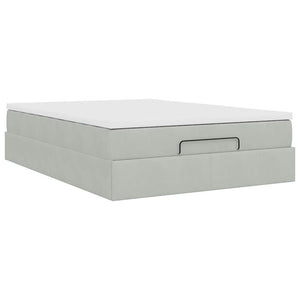 Ottoman Bett mit Matratze Hellgrau Samt 140x190 cm