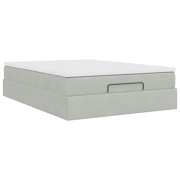 Ottoman Bett mit Matratze Hellgrau Samt 140x190 cm