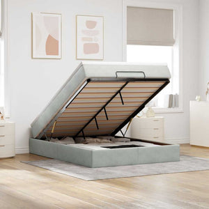 Ottoman Bett mit Matratze Hellgrau Samt 140x190 cm