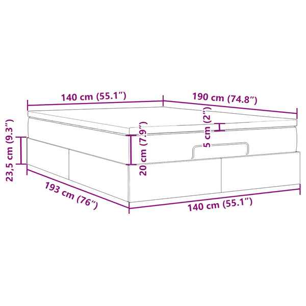 Ottoman Bett mit Matratze Dunkelgrau Samt 140x190 cm