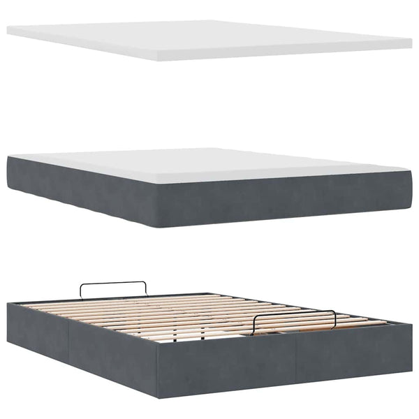 Ottoman Bett mit Matratze Dunkelgrau Samt 140x190 cm
