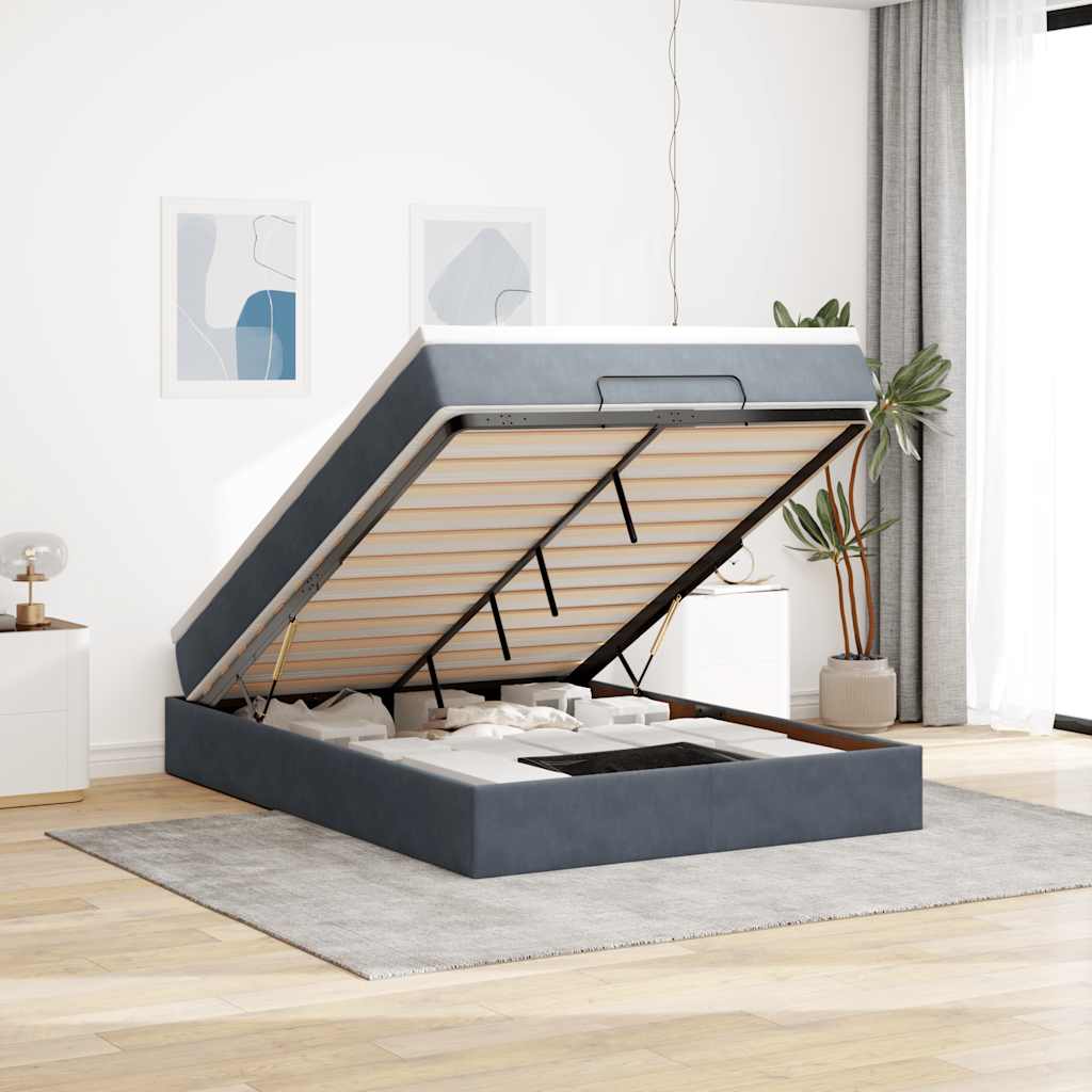 Ottoman Bett mit Matratze Dunkelgrau Samt 140x190 cm