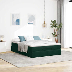 Ottoman Bett mit Matratze Dunkelgrün 140x190 cm Samt
