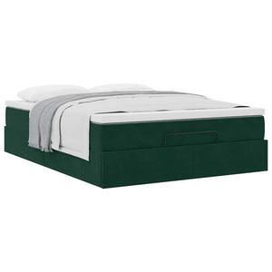 Ottoman Bett mit Matratze Dunkelgrün 140x190 cm Samt