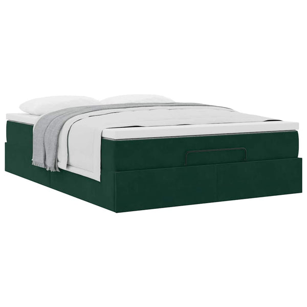 Ottoman Bett mit Matratze Dunkelgrün 140x190 cm Samt