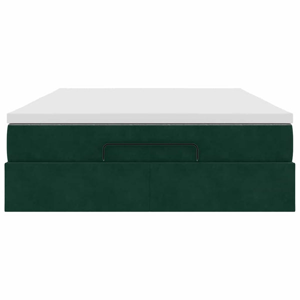 Ottoman Bett mit Matratze Dunkelgrün 140x190 cm Samt