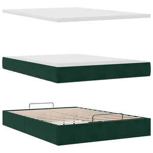 Ottoman Bett mit Matratze Dunkelgrün 140x190 cm Samt