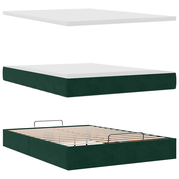 Ottoman Bett mit Matratze Dunkelgrün 140x190 cm Samt