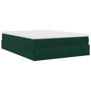 Ottoman Bett mit Matratze Dunkelgrün 140x190 cm Samt