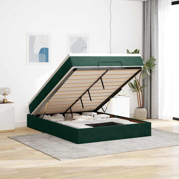 Ottoman Bett mit Matratze Dunkelgrün 140x190 cm Samt