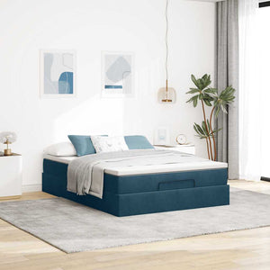 Ottoman Bett mit Matratze Dunkelblau Samt 140x190 cm