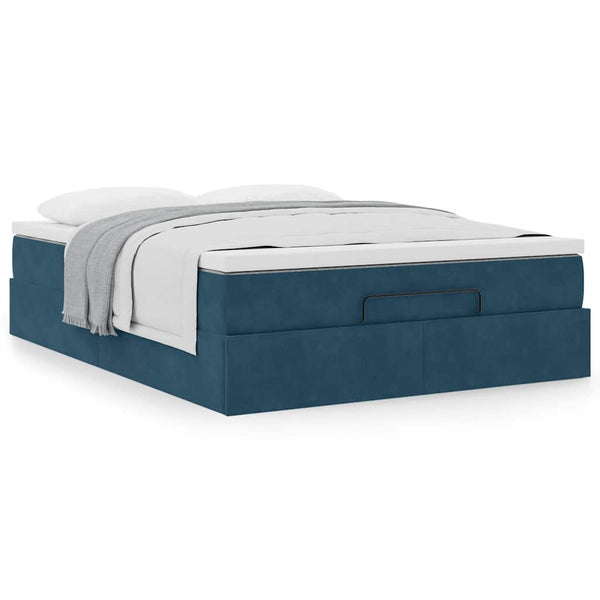 Ottoman Bett mit Matratze Dunkelblau Samt 140x190 cm