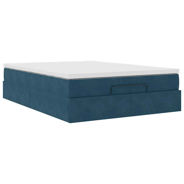 Ottoman Bett mit Matratze Dunkelblau Samt 140x190 cm