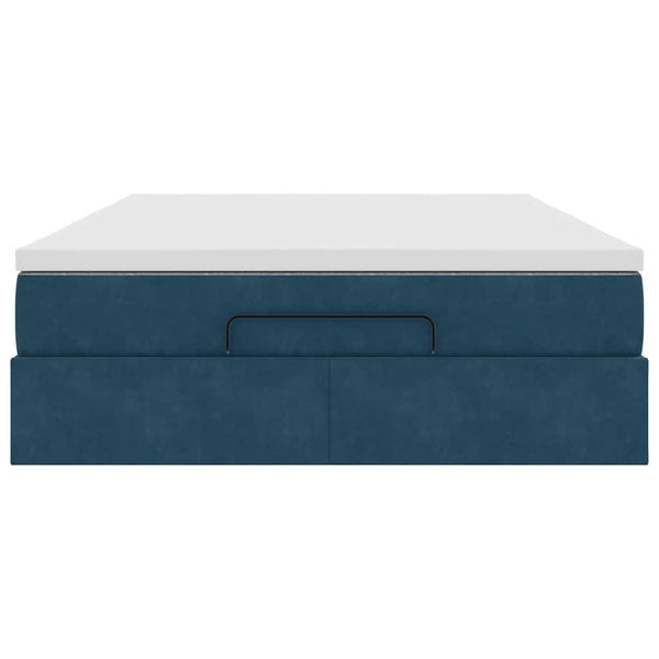 Ottoman Bett mit Matratze Dunkelblau Samt 140x190 cm