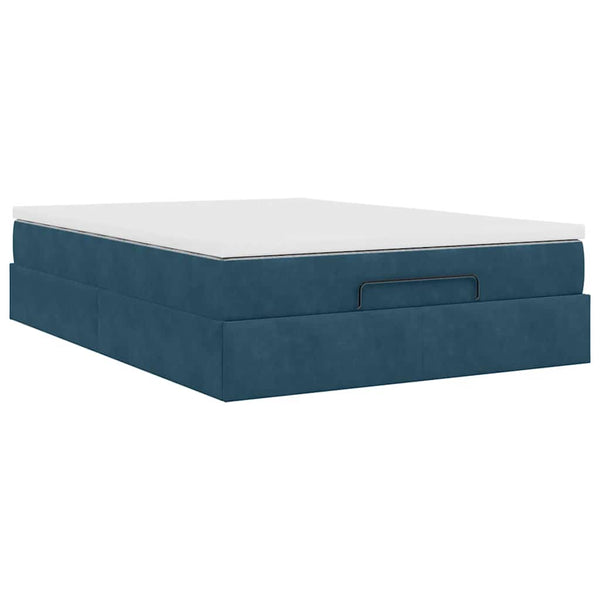 Ottoman Bett mit Matratze Dunkelblau Samt 140x190 cm