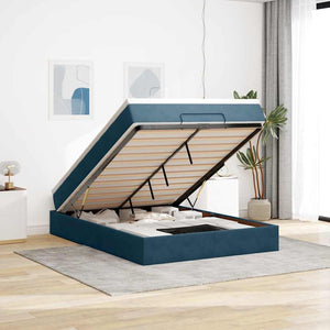 Ottoman Bett mit Matratze Dunkelblau Samt 140x190 cm