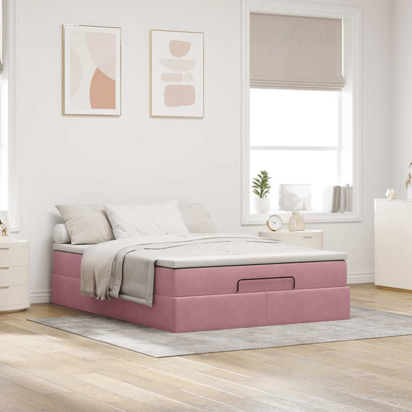 Ottoman Bett mit Matratze Rosa Samt 140x190