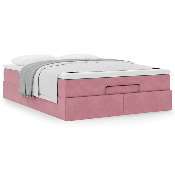 Ottoman Bett mit Matratze Rosa Samt 140x190