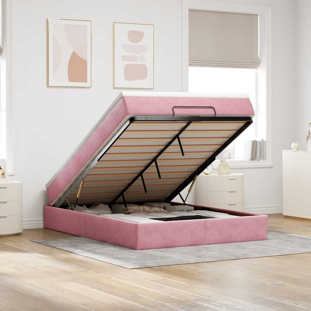 Ottoman Bett mit Matratze Rosa Samt 140x190