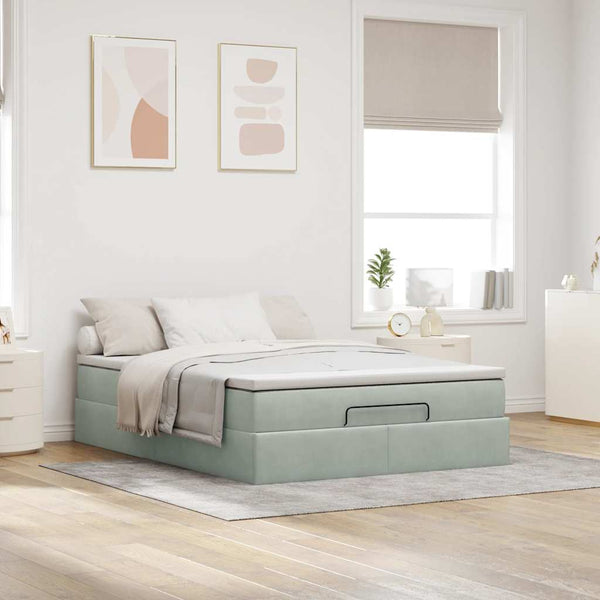Ottoman Bett mit Matratze Hellgrau 140x200 cm