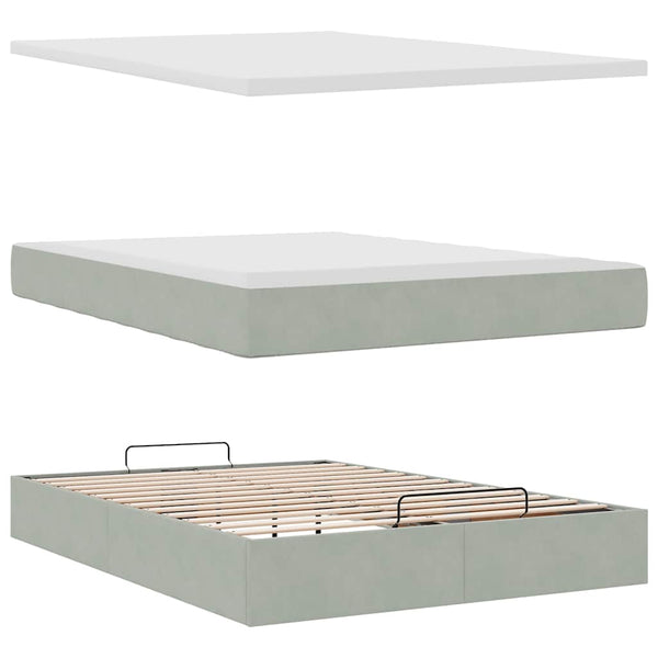 Ottoman Bett mit Matratze Hellgrau 140x200 cm