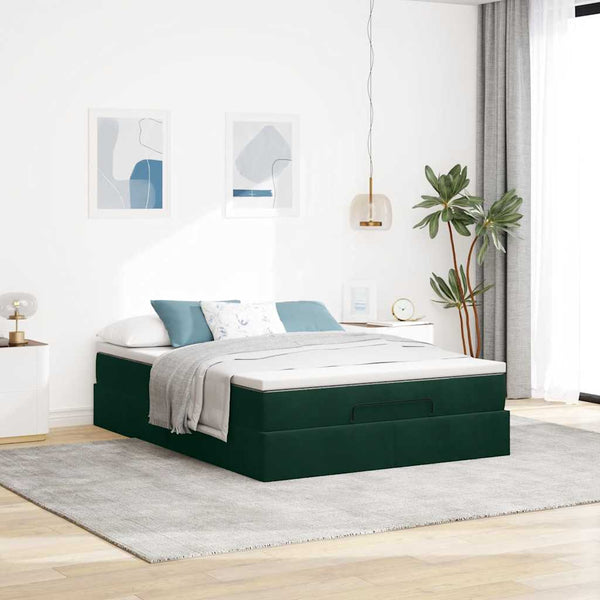 Ottoman Bett mit Matratze Dunkelgrün 140x200 cm