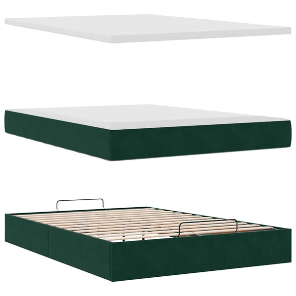 Ottoman Bett mit Matratze Dunkelgrün 140x200 cm