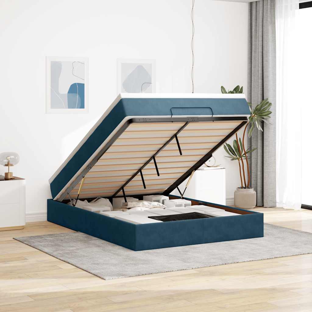 Ottoman Bett mit Matratze Dunkelblau 140x200 cm
