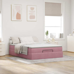 Ottoman Bett mit Matratze Rosa Samt 140x200 cm