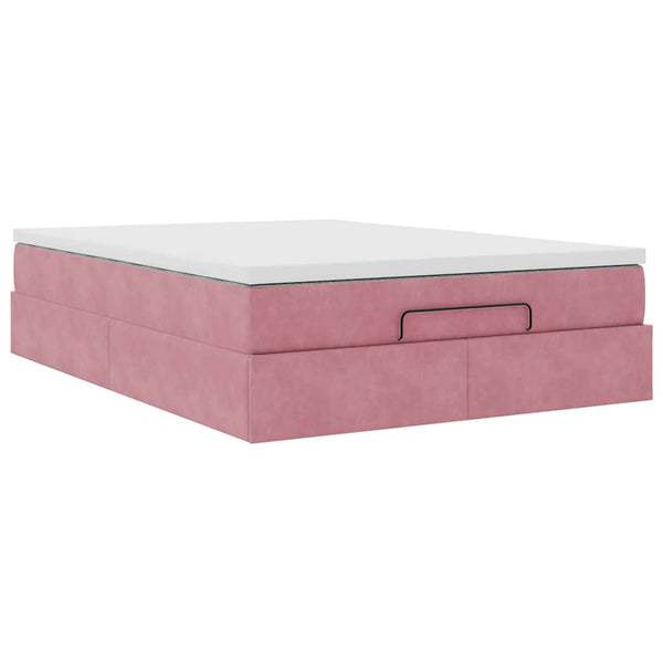 Ottoman Bett mit Matratze Rosa Samt 140x200 cm