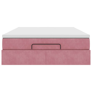 Ottoman Bett mit Matratze Rosa Samt 140x200 cm