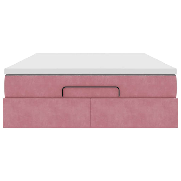 Ottoman Bett mit Matratze Rosa Samt 140x200 cm