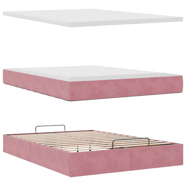Ottoman Bett mit Matratze Rosa Samt 140x200 cm